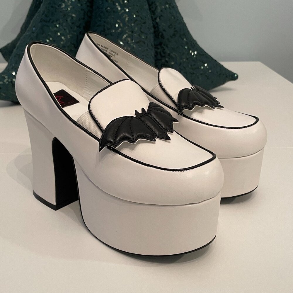 Strange Cvlt Banshee Platform Loafers in Bat White, Size 6